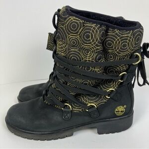 Timberland Y2K Black & Gold Quilted Nubuck Leather Boots Pull-on Winter Boots 10